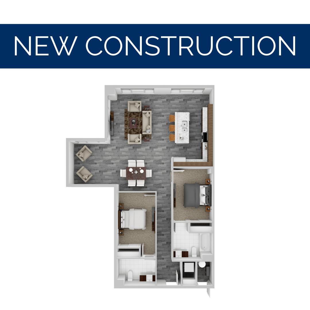 Floor plan for 2 beds, 2 baths, 1035 sqft